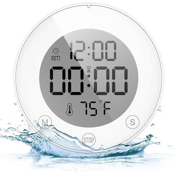 KADAMS Shower Clock Waterproof Bathroom Timer – Digital Wall Clock with ...
