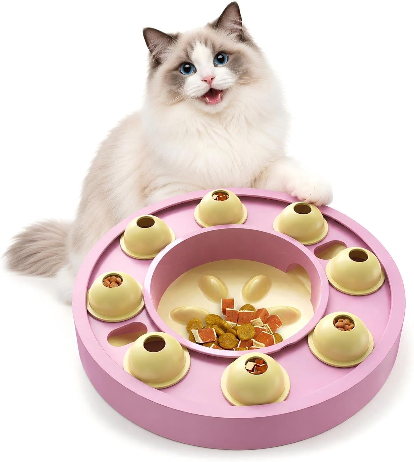 KADTC Cat Puzzle Toy for Cats Indoor, Slow Feeder Bowl for Fast Eaters, Interactive Kitten Enrichment Pink Toy