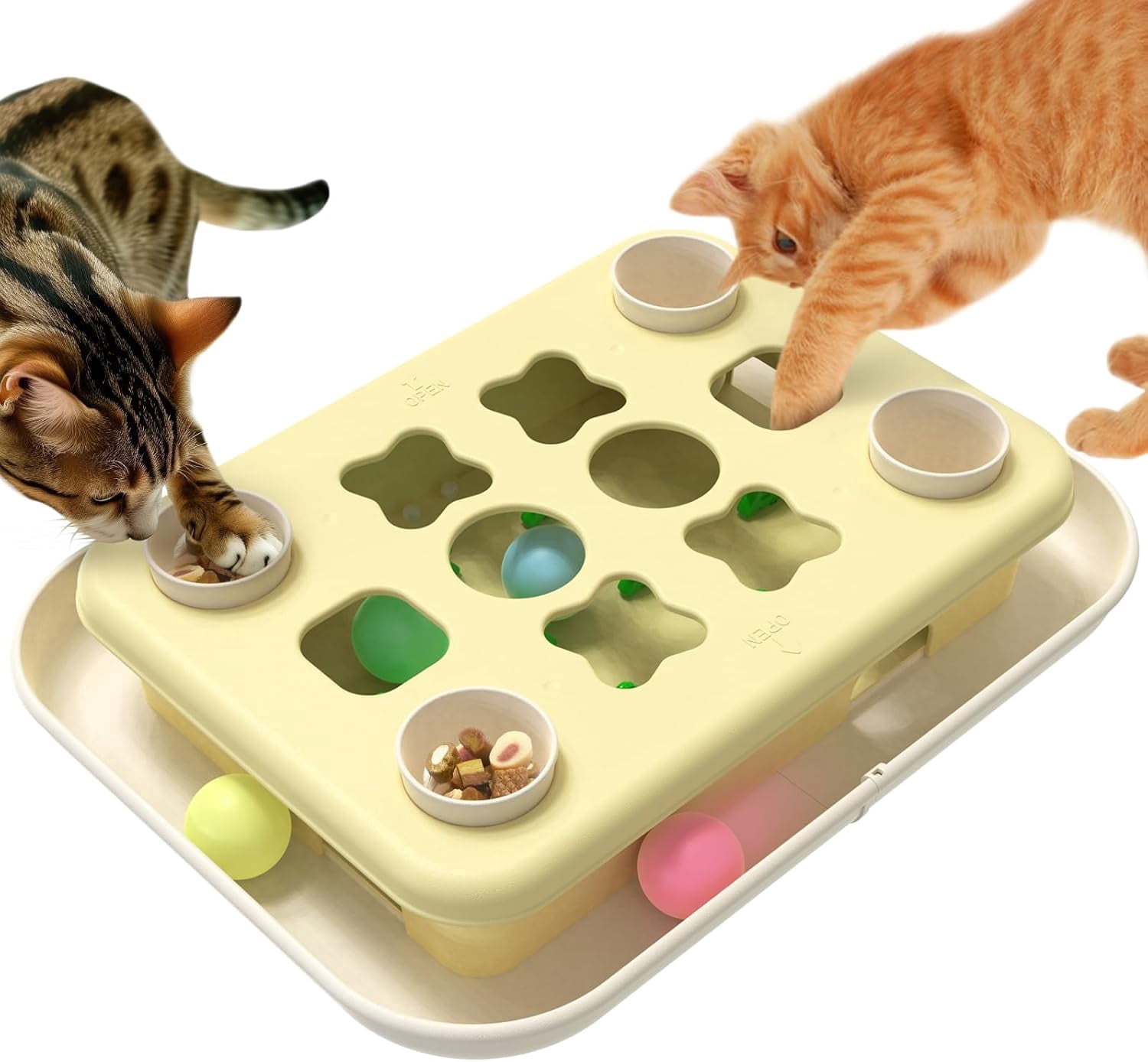 KADTC Cat Enrichment Toys, 3 Ways to Play, Large Size, Track Balls & Peek-and-Play Box, Cat Puzzle Feeder Toy, Slow Feeder & Mental Stimulation for Indoor Cats