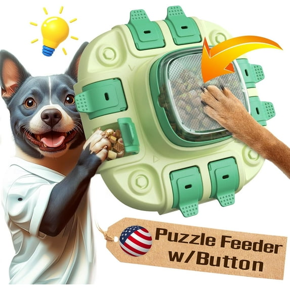 KADTC Dog Puzzle Toys for Small/Medium/Large Dogs Slow Feeder w/Button Level 2 in 1 Boredom Busters Keep Them Busy Enrichment Toy Puzzles Food/Treat Dispenser Puppy Brain Mental Stimulation Game