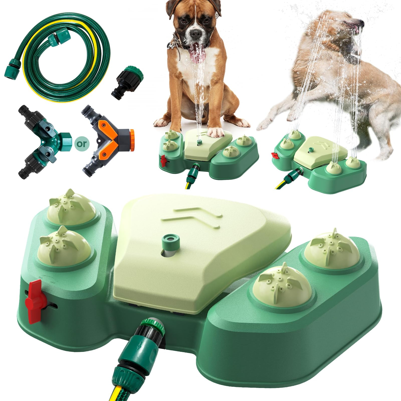KADTC Dog Water Sprinkler Toy Paw Press Step On Outdoor Splash Pad Puppy Drinking Dispenser Includes Hose and Connector for Small/Medium/Large Dogs Breeds