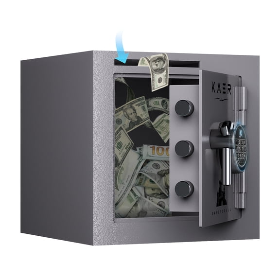 KAER 1.58 Cu ft Safe Box, Biometric Home Safe with Deposit Slot & Dual Alarm System, Security Money Safe for Home, Office, Hotel, Restaurant