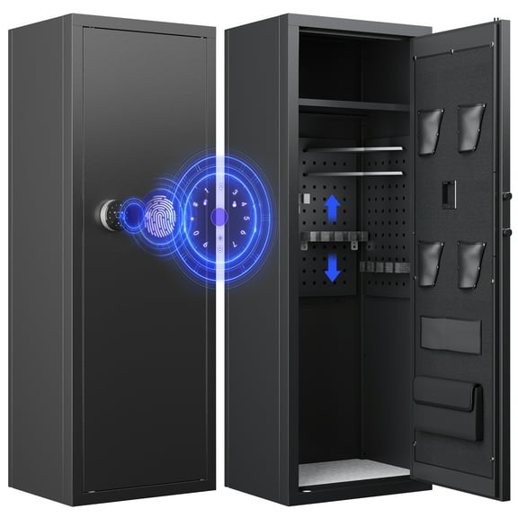 KAER 10-12 Gun Safe, Fingerprint Rifle Safe, Quick Access Gun Safe for Rifle and Shotgun, Unassembled Gun Cabinet with Removable Shelf and Rifle Rack