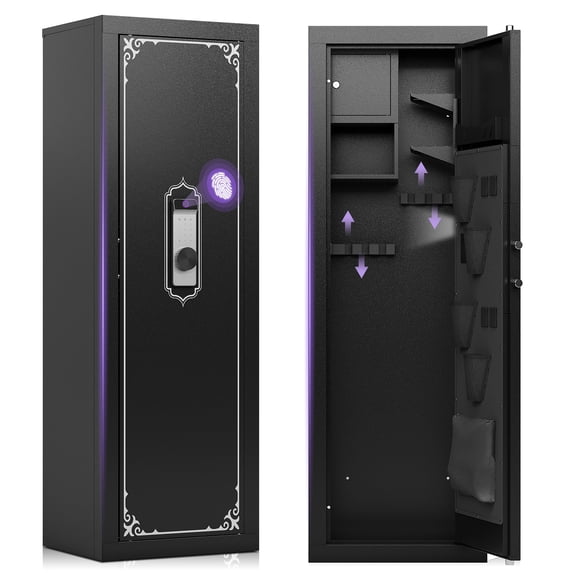 KAER 10-14 Biometric Gun Safe, Quick Access Large Unassembled Rifle Safe, Gun Cabinet with Adjustable Shelf and Locking Built-in Cabinet