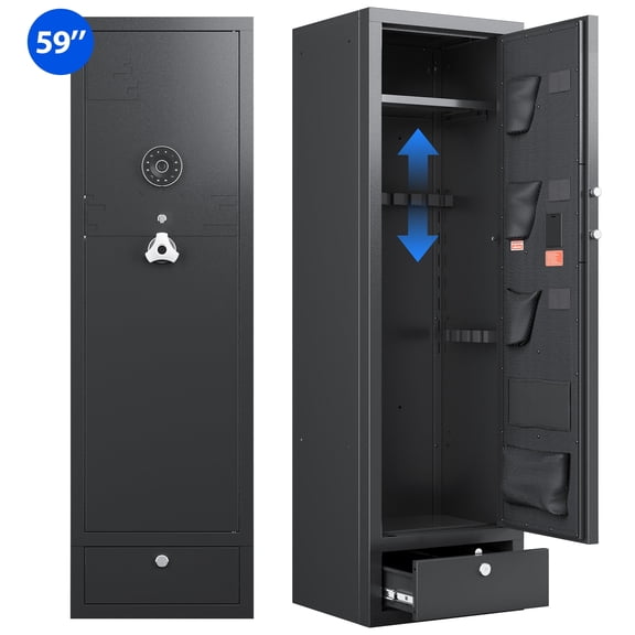 KAER 10-15 Gun Safe, Multi-Function Gun Safe for Rifle and Shotgun, Large Unassembled Gun Cabinet with Removable Shelf and Rifle Rack