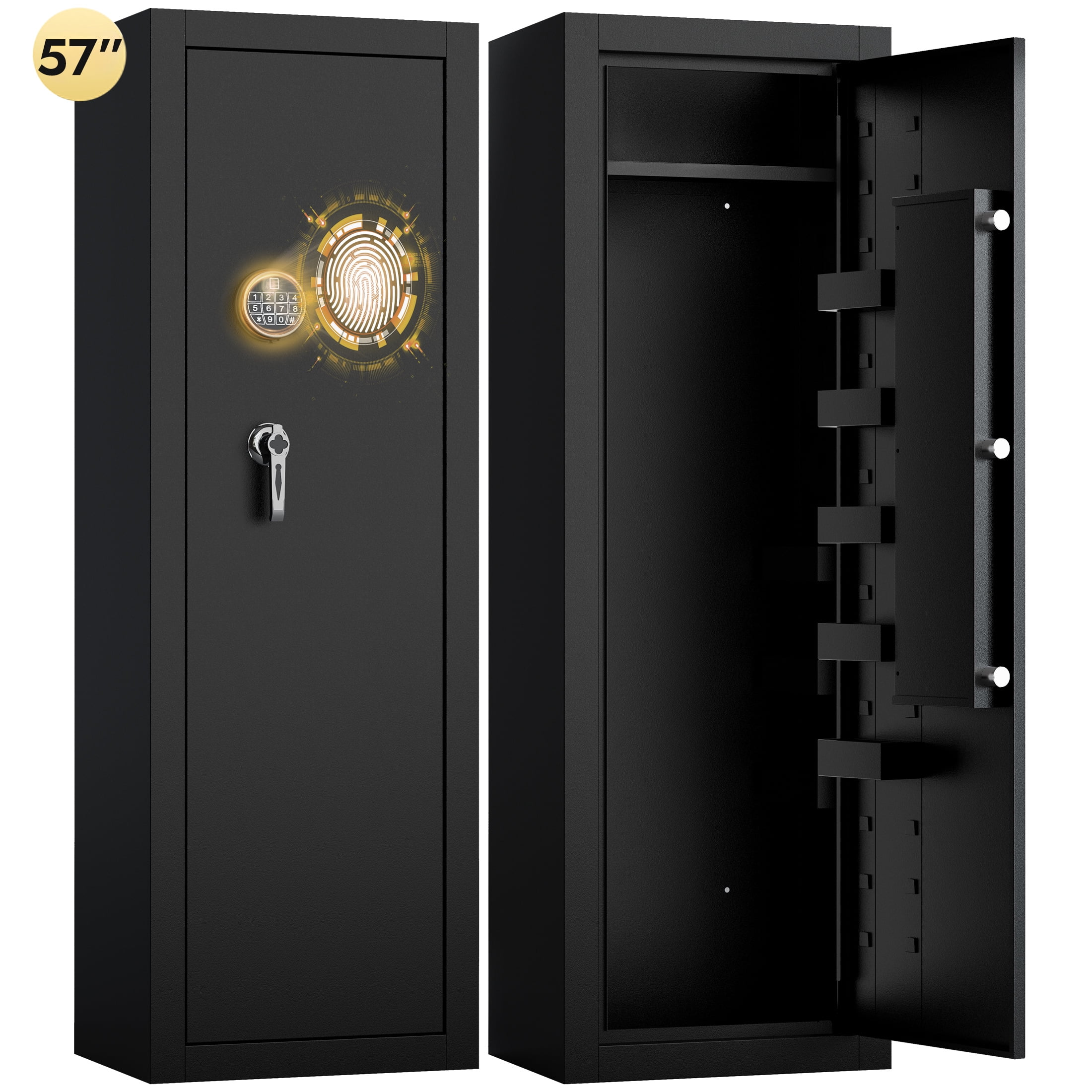 KAER 13-15 Biometric Gun Safe, Quick Access Assembled Gun Safe for Rifle and Pistol, Large Heavy-Duty Gun Cabinet for Shotgun with Removable Shelf & Gun Rack, Black
