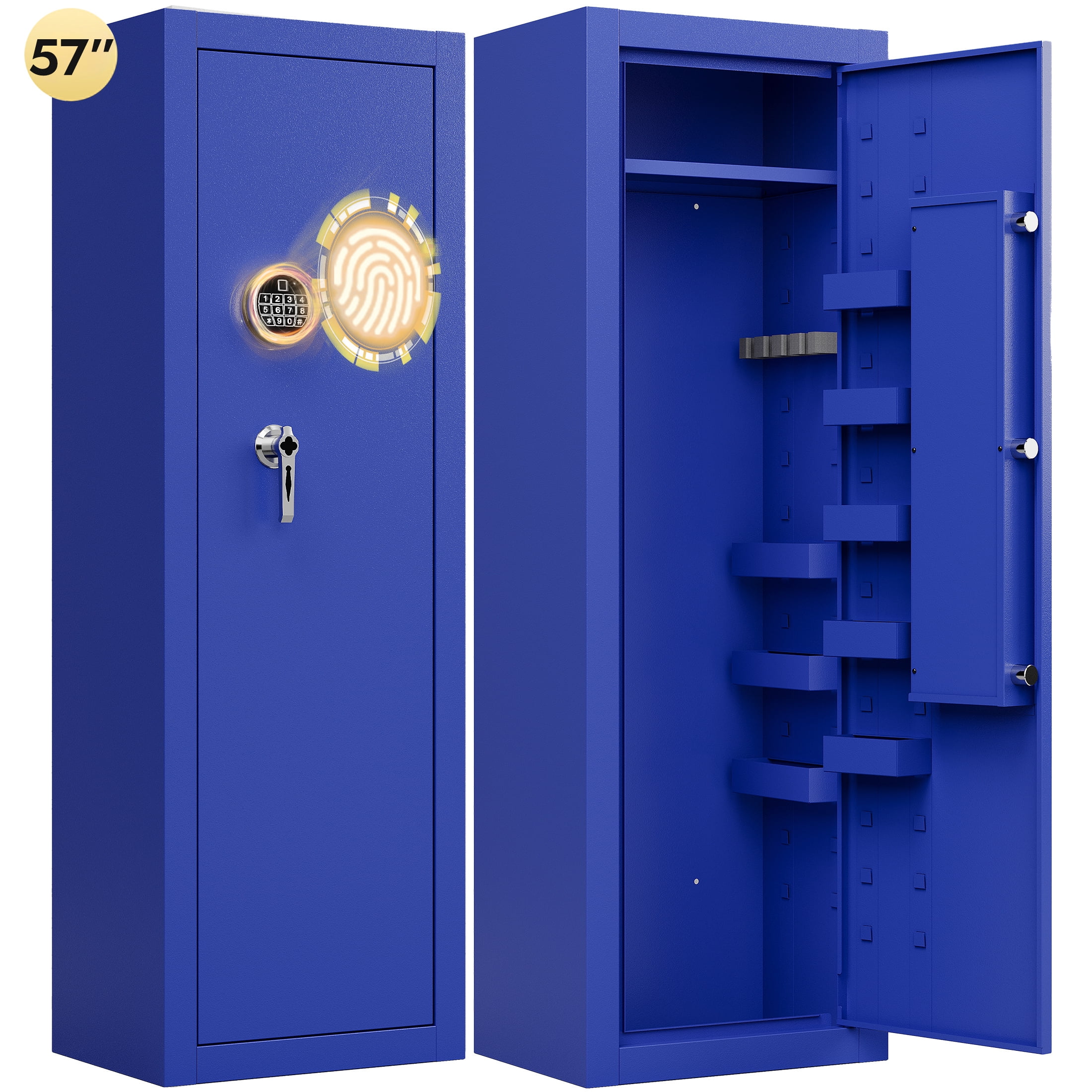 KAER 13-15 Biometric Gun Safe, Quick Access Assembled Gun Safe for Rifle and Pistol, Large Heavy-Duty Gun Cabinet for Shotgun with Removable Shelf & Gun Rack, Blue