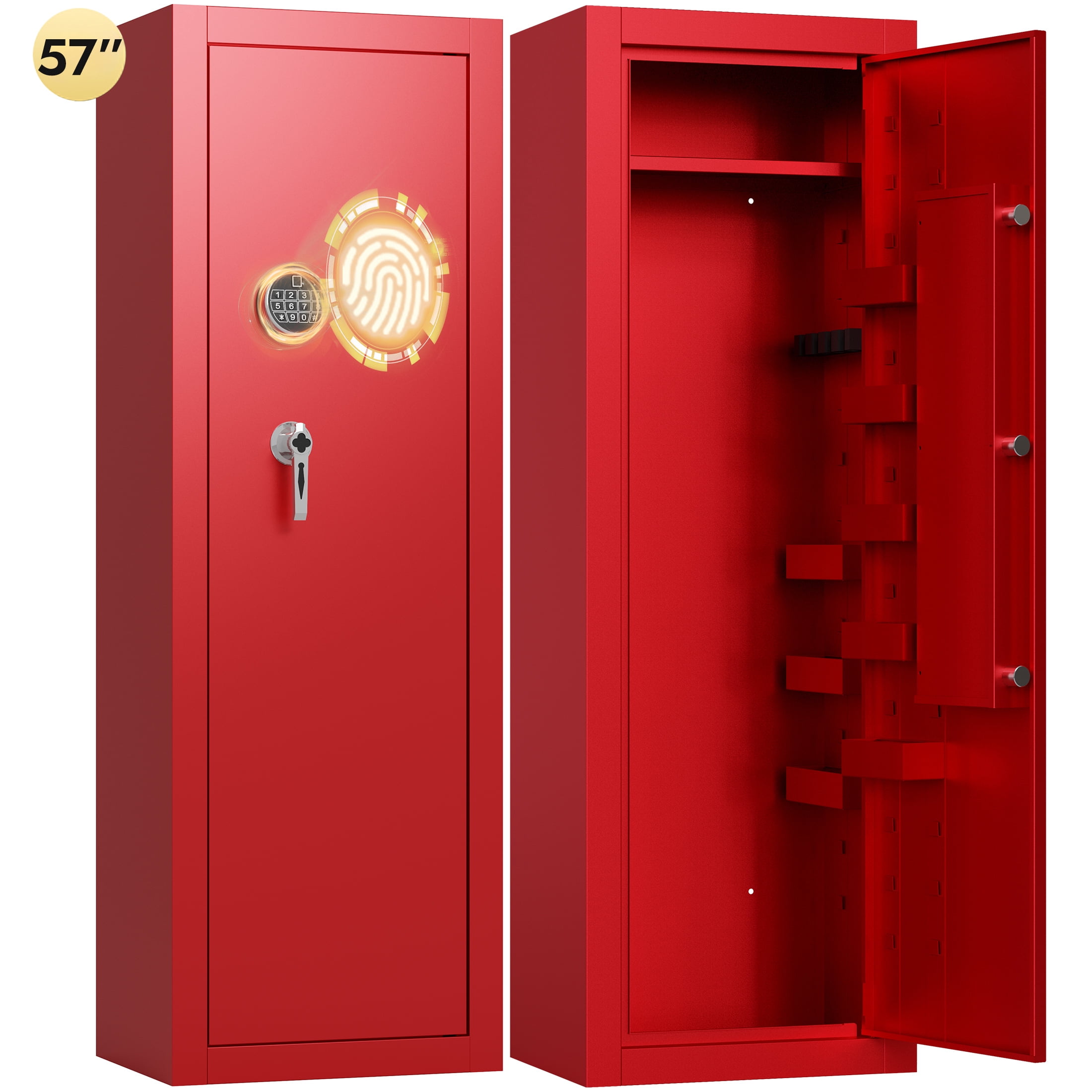 KAER 13-15 Biometric Gun Safe, Quick Access Assembled Gun Safe for Rifle and Pistol, Large Heavy-Duty Gun Cabinet for Shotgun with Removable Shelf & Gun Rack, Red