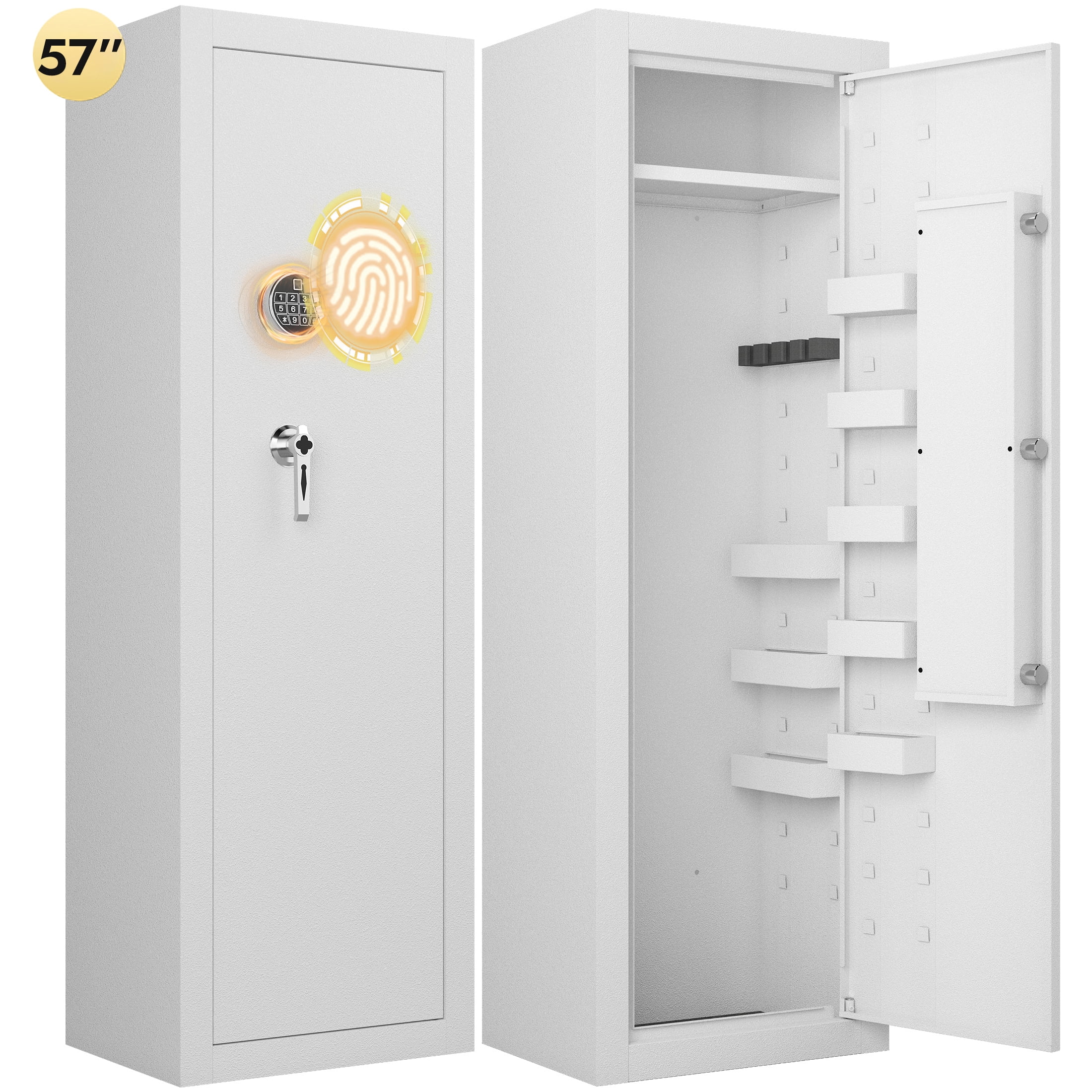KAER 13-15 Biometric Gun Safe, Quick Access Assembled Gun Safe for Rifle and Pistol, Large Heavy-Duty Gun Cabinet for Shotgun with Removable Shelf & Gun Rack, White