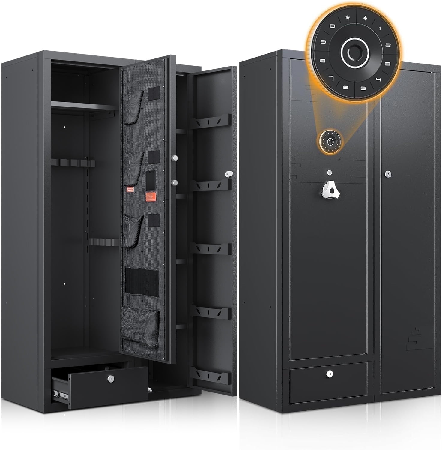 KAER [2024 NEW] 15-20 Gun Safe,Gun Safes for Rifles and Pistols,Rifle Safe,Gun Cabinet,Gun Safes for Home,Gun Safe for Rifles with Digital Keypad,Drawer,Removable Shelf (Unassembled)