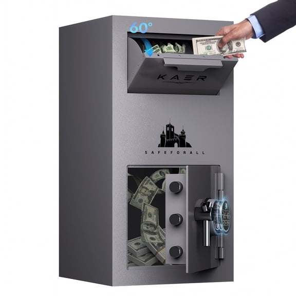 KAER 3.1 Cu ft Safe Box, Biometric Drop Safe with Deposit Slot & Dual Alarm System, Large Money Security Safe for Home, Office, Hotel, Restaurant