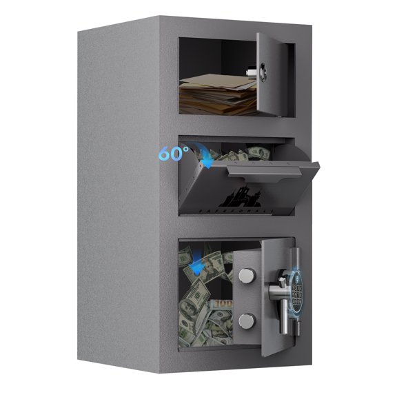 KAER 3.1 Cu ft Safe Box, Biometric Home Safe with Deposit Slot & Dual Alarm System, Large Double Layer Money Safe for Home, Office, Hotel, Restaurant