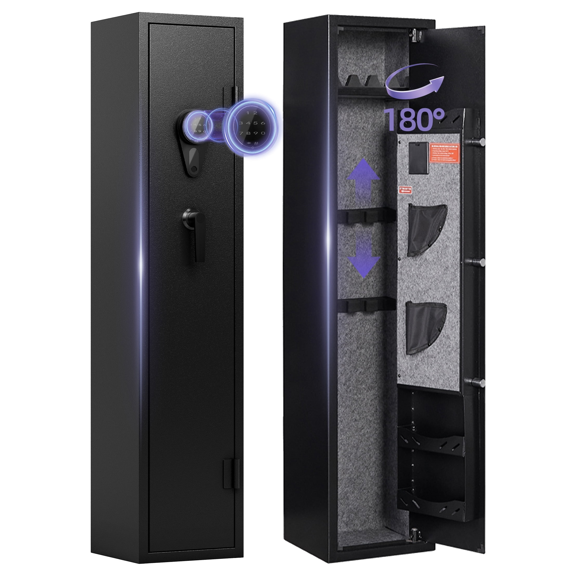 KAER 5 Gun Safe, Fingerprint Gun Safe, Assembled Rifle Safe for Home, Gun Cabinet with Removable Shelf and Gun Rack