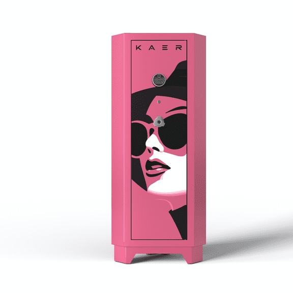 KAER 6-8 Biometric Gun Safe, Quick Access Heavy Duty Rifle Safe, Unassembled Corner Gun Cabinet with Pistol Pouch and Storage Bag, Pink