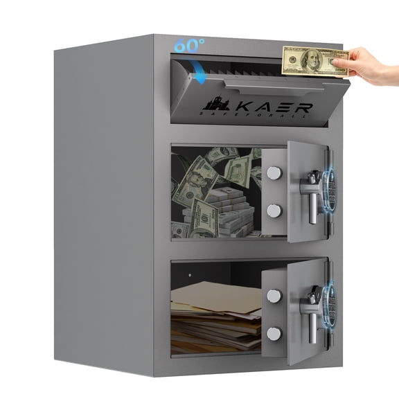 KAER 6.9 Cu ft Safe Box, Biometric Home Safe with Deposit Slot & Dual Alarm System, Large Double-Door Money Safe for Home, Office, Hotel, Restaurant