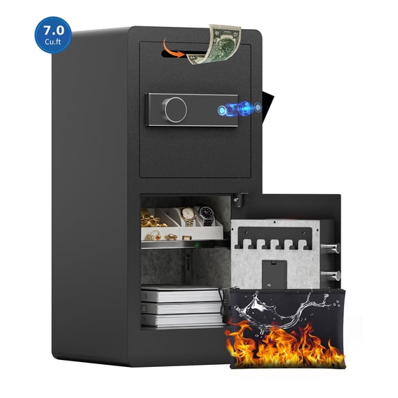 KAER 7.0 Cuft Fingerprint Depository Safe Box, Double Door Drop Safe Fireproof with Deposit Slot, Security Money Safe for Home & Office