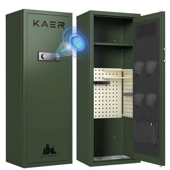 KAER 8-10 Gun Safe, Fingerprint Rifle Safe, Quick Access Gun Safe for Rifle and Shotgun, Unassembled Gun Cabinet with Removable Shelf and Rifle Rack, Green