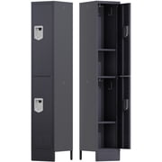KAER Metal Locker, 2 Door Storage Locker with Hook, Storage Cabinet for Home, Office, Gym, Workshop-Gray