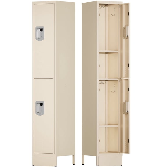 KAER Metal Locker, 2 Door Storage Locker with Hook, Storage Cabinet for Home, Office, Gym, Workshop-White