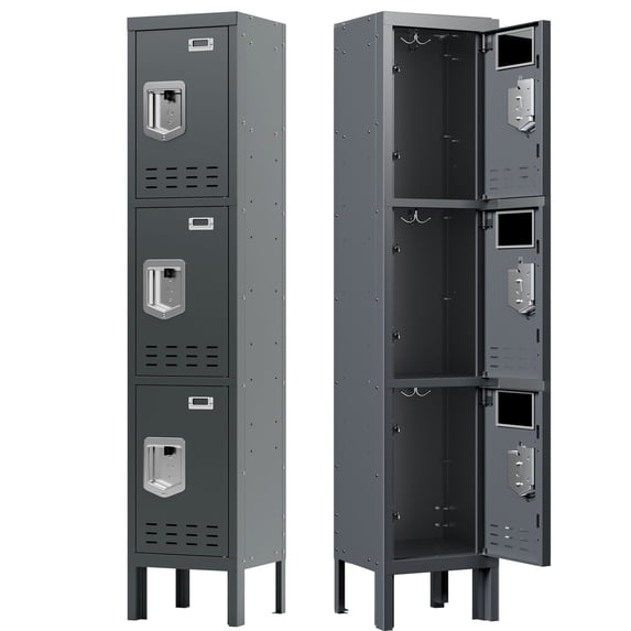 KAER Metal Locker with 3 Doors 66“ Storage Locker for Employees andstudent with Card Slot Lockable Steel Locker for School Gym Home Office Staff