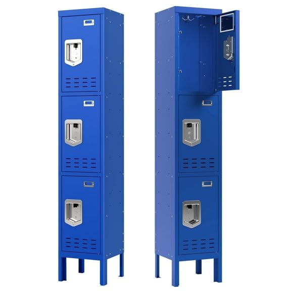 KAER Metal Locker with 3 Doors 66“ Storage Locker for Employees andstudent with Card Slot Lockable Steel Locker for School Gym Home Office Staff