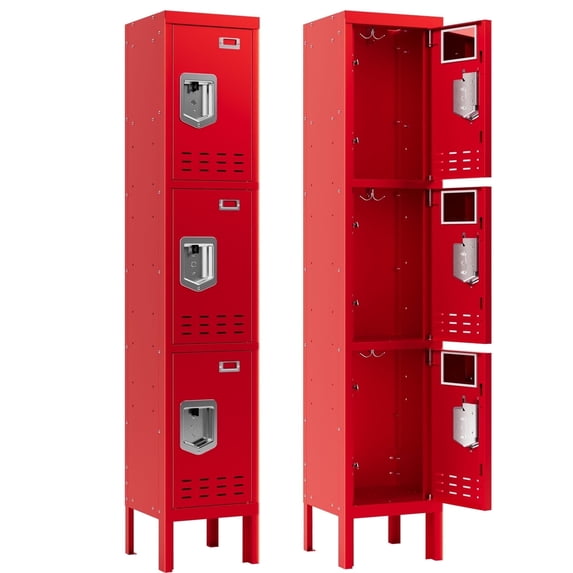 KAER Metal Locker with 3 Doors 66“ Storage Locker for Employees andstudent with Card Slot Lockable Steel Locker for School Gym Home Office Staff