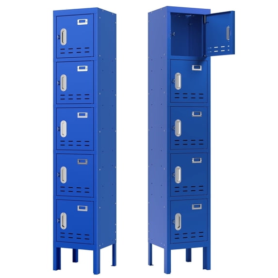 KAER Metal Locker with 5 Doors 66“ Storage Locker for Employees andstudent with Card Slot Lockable Steel Locker for School Gym Home Office Staff