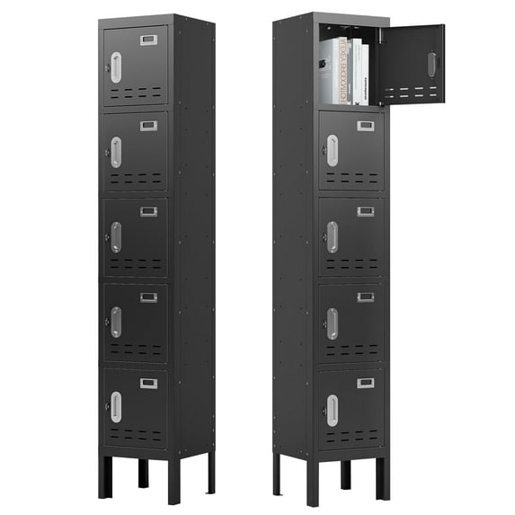 KAER Metal Locker with 5 Doors 66“ Storage Locker for Employees andstudent with Card Slot Lockable Steel Locker for School Gym Home Office Staff