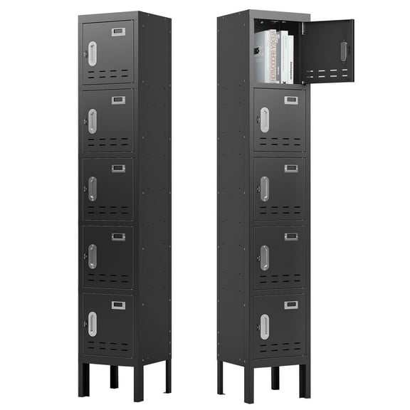 KAER Metal Locker with 5 Doors 66“ Storage Locker for Employees andstudent with Card Slot Lockable Steel Locker for School Gym Home Office Staff