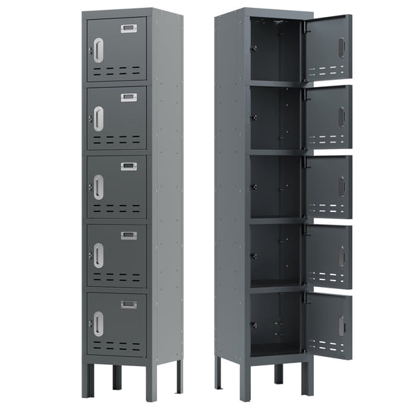 KAER Metal Locker with 5 Doors 66“ Storage Locker for Employees andstudent with Card Slot Lockable Steel Locker for School Gym Home Office Staff