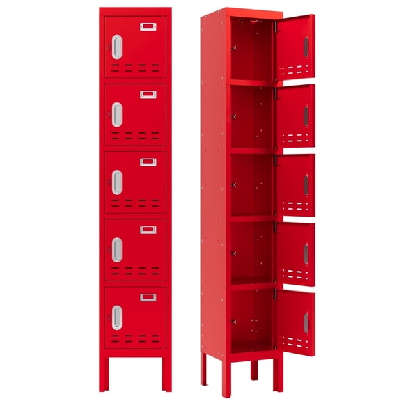 KAER Metal Locker with 5 Doors 66“ Storage Locker for Employees andstudent with Card Slot Lockable Steel Locker for School Gym Home Office Staff