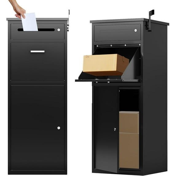 KAER Package Delivery Boxes for Outside,44.5"x17"x15.75" Cold-Rolled Steel Delivery Box for Packages & Mails, Anti-Theft Lockable Large Parcel Drop Box for Outdoor, Porch, Curbside