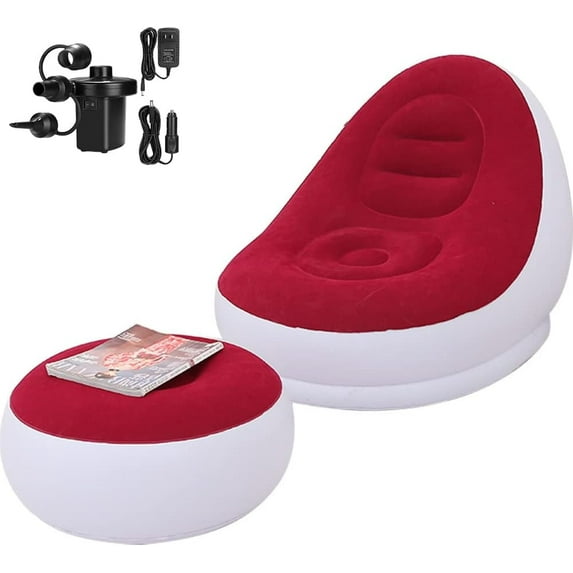 KAERMU Inflatable Collection Outdoor Flocking Waterproof Recliner with Footstool and Air Pump, Red