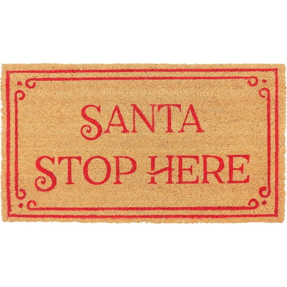 KAF Home Santa Stop Here Coir Doormat, 17 x 30 in, Heavy-Duty Door Mat with Non-Slip Backing