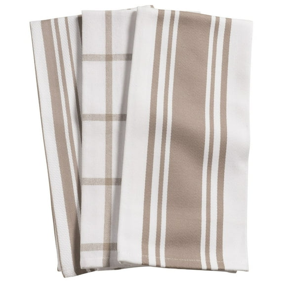 KAF Home 20 x 30 Inch, 100% Mixed Kitchen Towels - Taupe - Set of 3