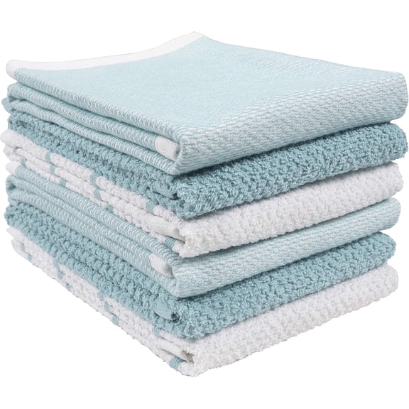 KAF Home Ayesha Curry Kitchen Towels, Absorbent Cotton, 6 Pack, 18" x 28", Aqua