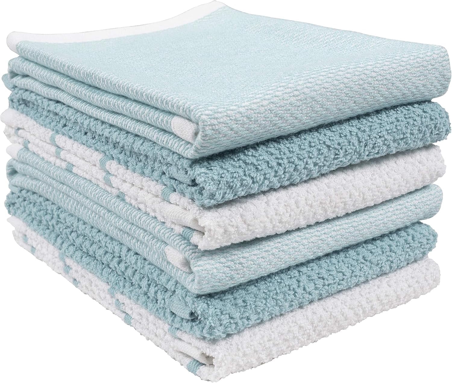 KAF Home Ayesha Curry Cotton Kitchen Towels Set, Absorbent Dish Towels, 18” x 28”, Aqua, 6 Pack