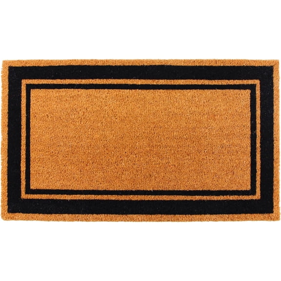 KAF Home Border Stripe Black Coir Doormat, 17 x 30 in, Heavy-Duty Door Mat with Non-Slip Backing