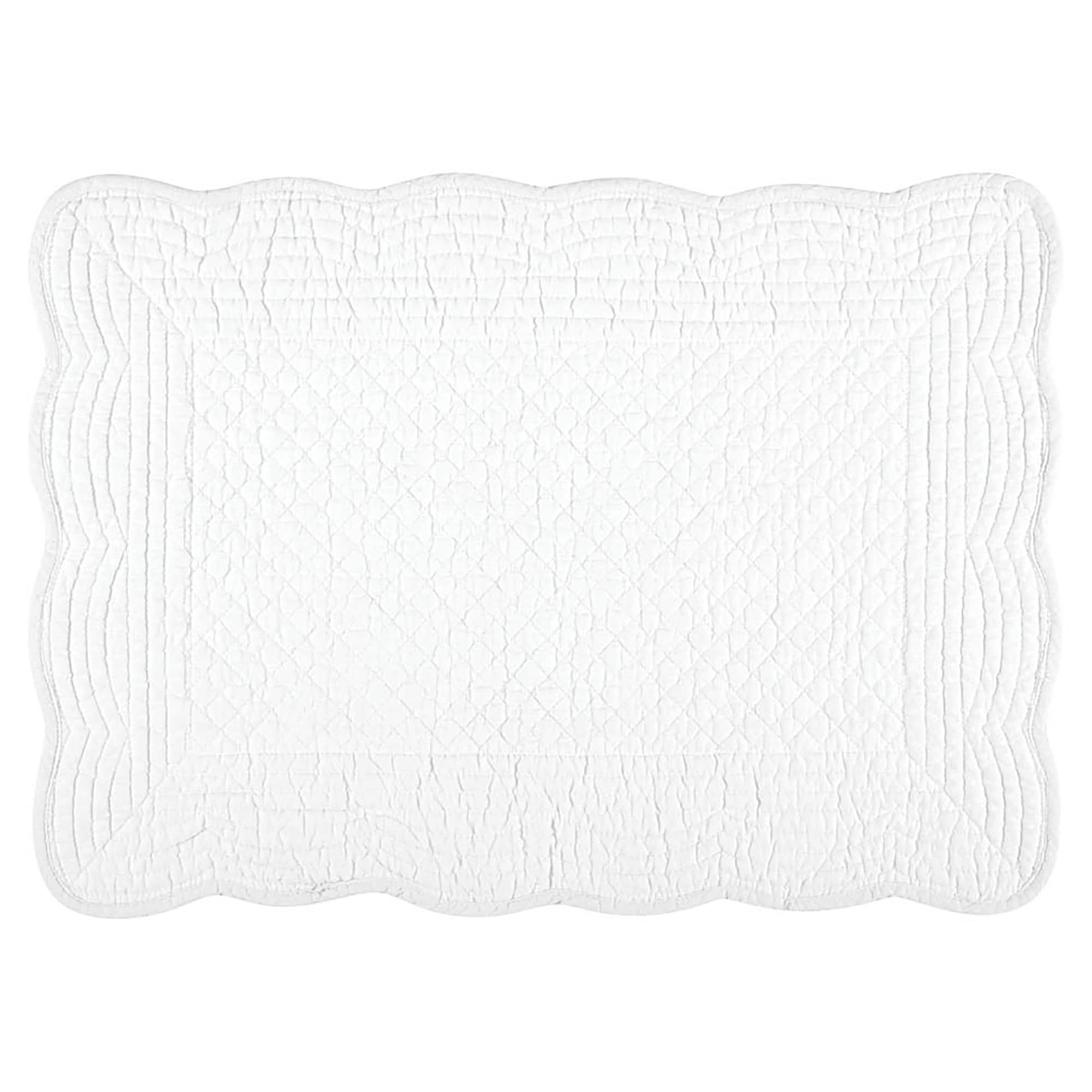 White Cotton Quilted Scalloped Edge Placemats - Set of 4
