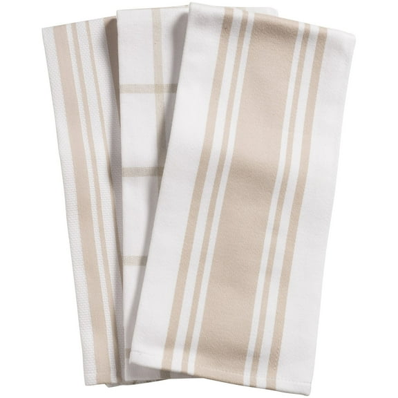 KAF Home Centerband/Basketweave/Windowpane Kitchen Towels, Set of 3, Oatmeal