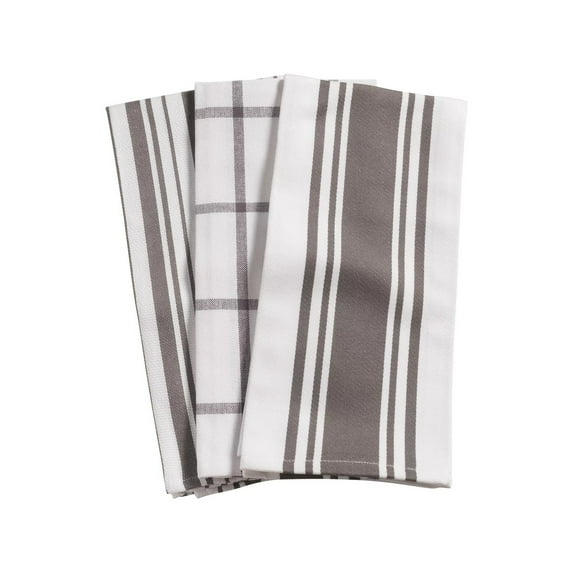 KAF Home Centerband/Basketweave/Windowpane Kitchen Towels, Set of 3, Pewter