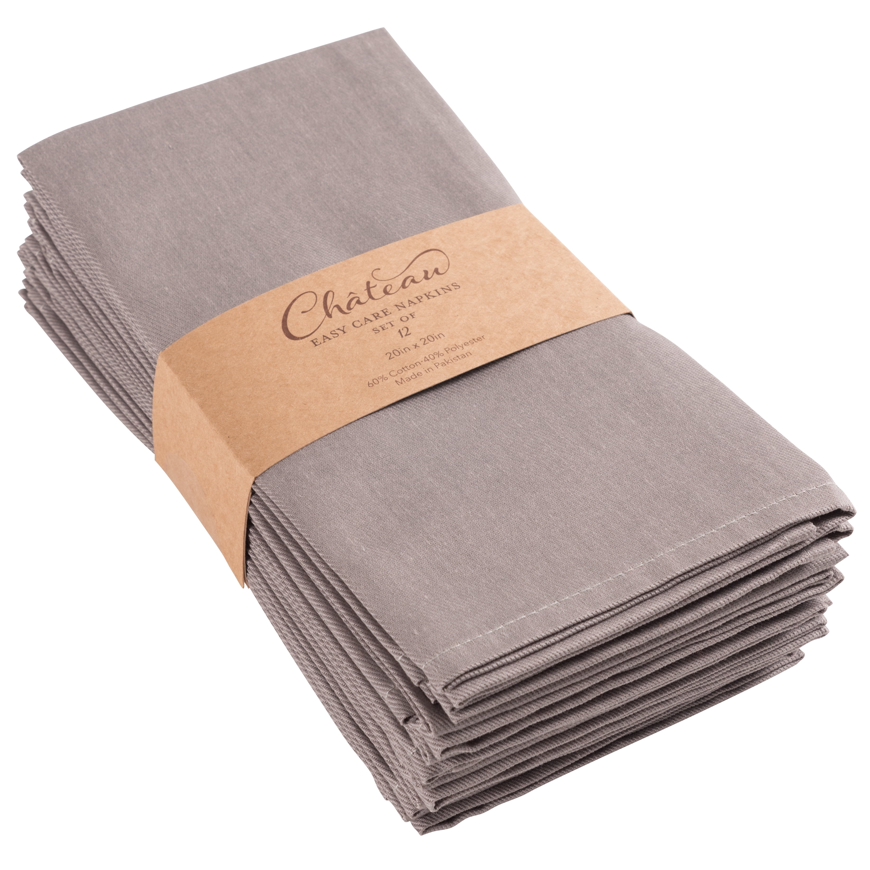 Gray Poly-Cotton Easy-Care 20" Dinner Napkins Set of 12