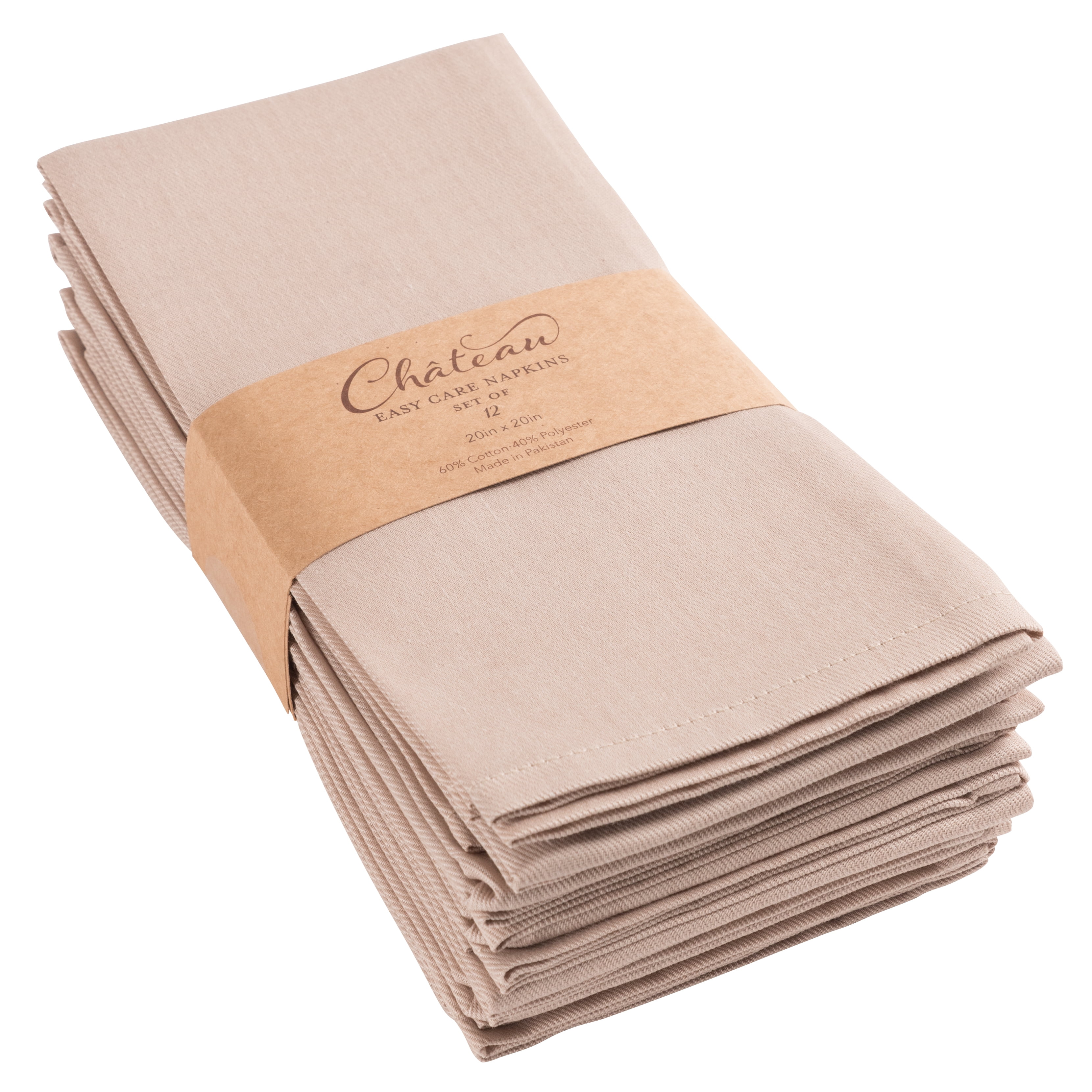 Taupe Easy-Care Poly-Cotton Dinner Napkins, Set of 12
