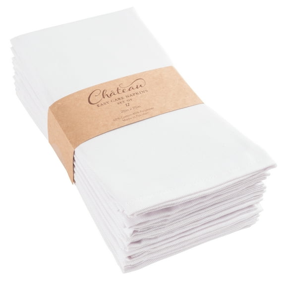 KAF Home Chateau Easy-Care Cloth Dinner Napkins - Set of 12 Oversized (20 x 20 inches) (White)