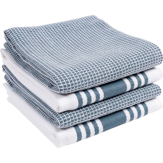 KAF Home Madison Cotton Kitchen Towels Set, Soft and Absorbent Dish Towels, 18” x 28”, Blue, 4 Pack