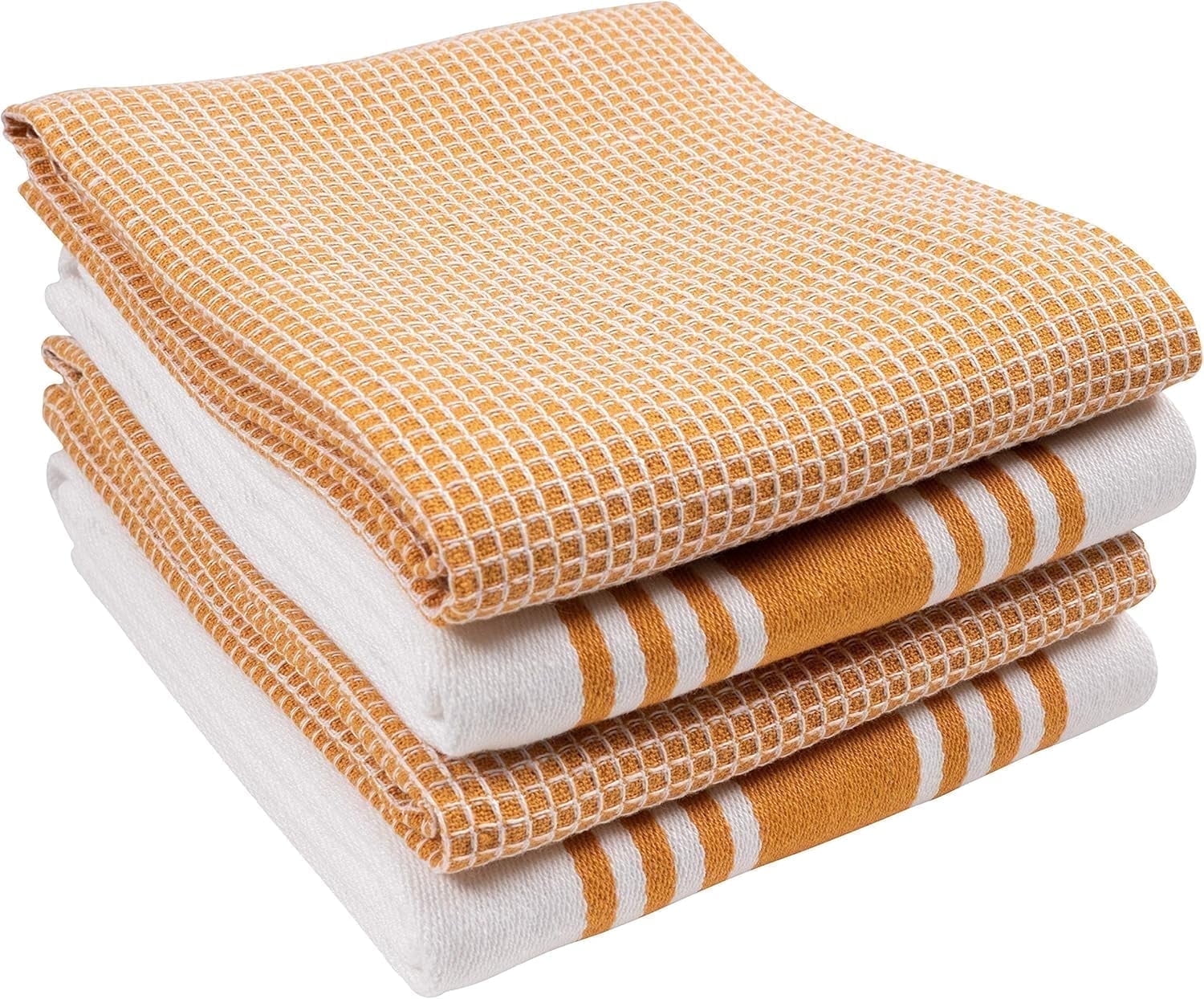 KAF Home Madison Cotton Kitchen Towels Set, Soft and Absorbent Dish Towels, 18” x 28”, Ochre, 4 Pack