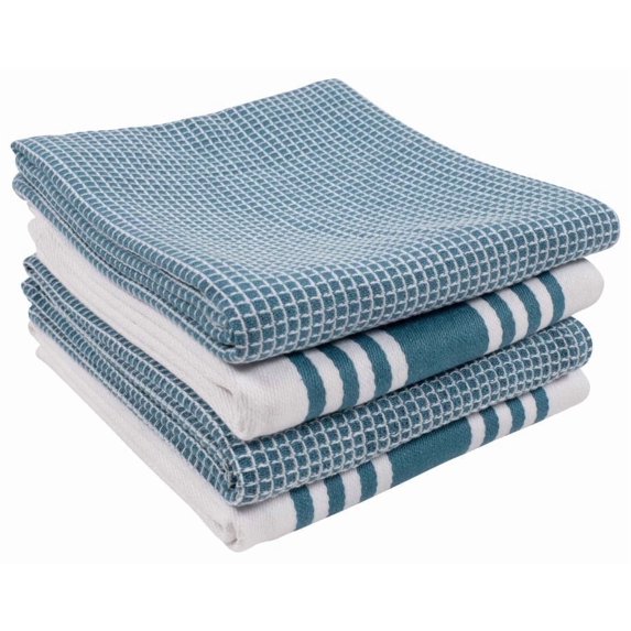 KAF Home Madison Cotton Kitchen Towels Set, Soft and Absorbent Dish Towels, 18” x 28”, Teal, 4 Pack