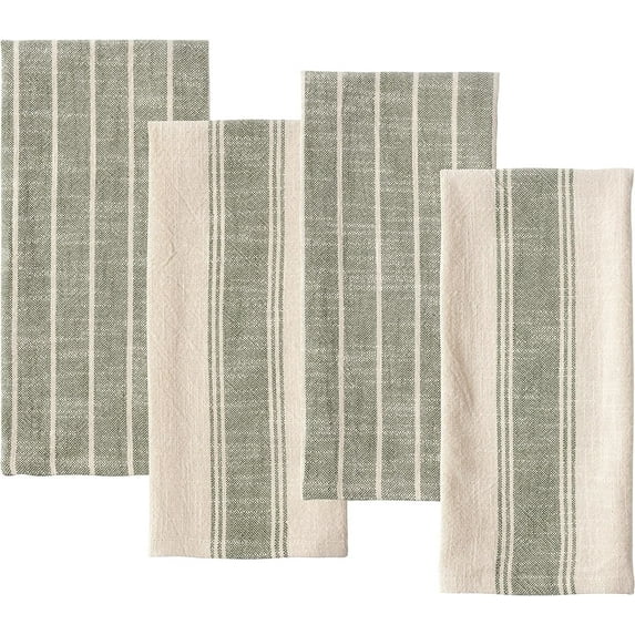 KAF Home Slubbed Cotton Kitchen Towels, Natural Rustic, 18” x 28”, Olive, 4-Pack