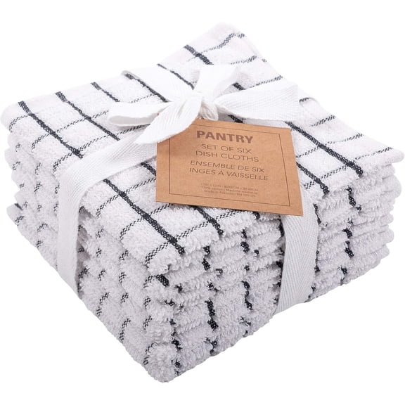 KAF Home Pantry 100% Cotton Checkered Grid Dish Cloths - Black
