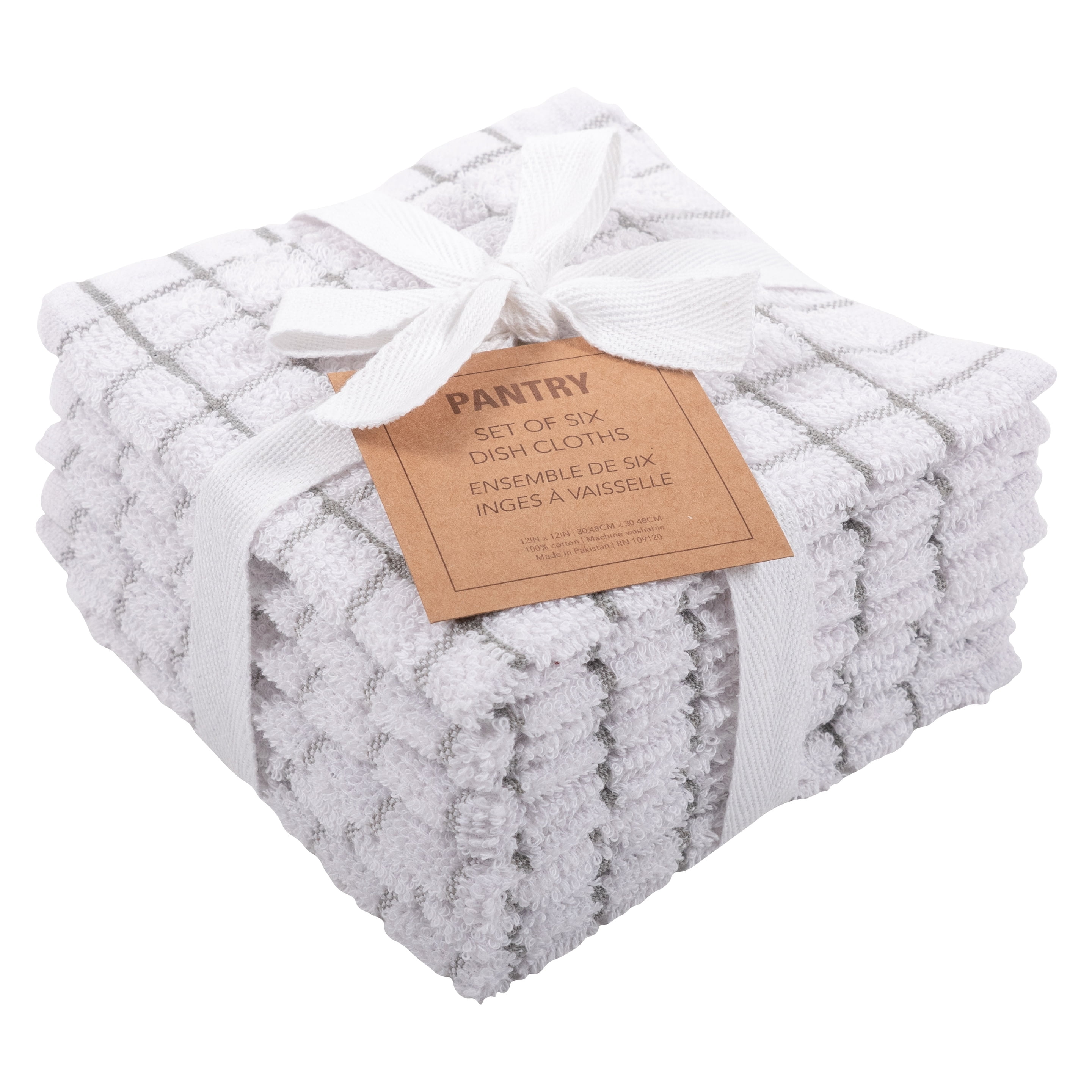 Gray Checkered Cotton Terry Dish Cloth Set, 12 x 12 Inches